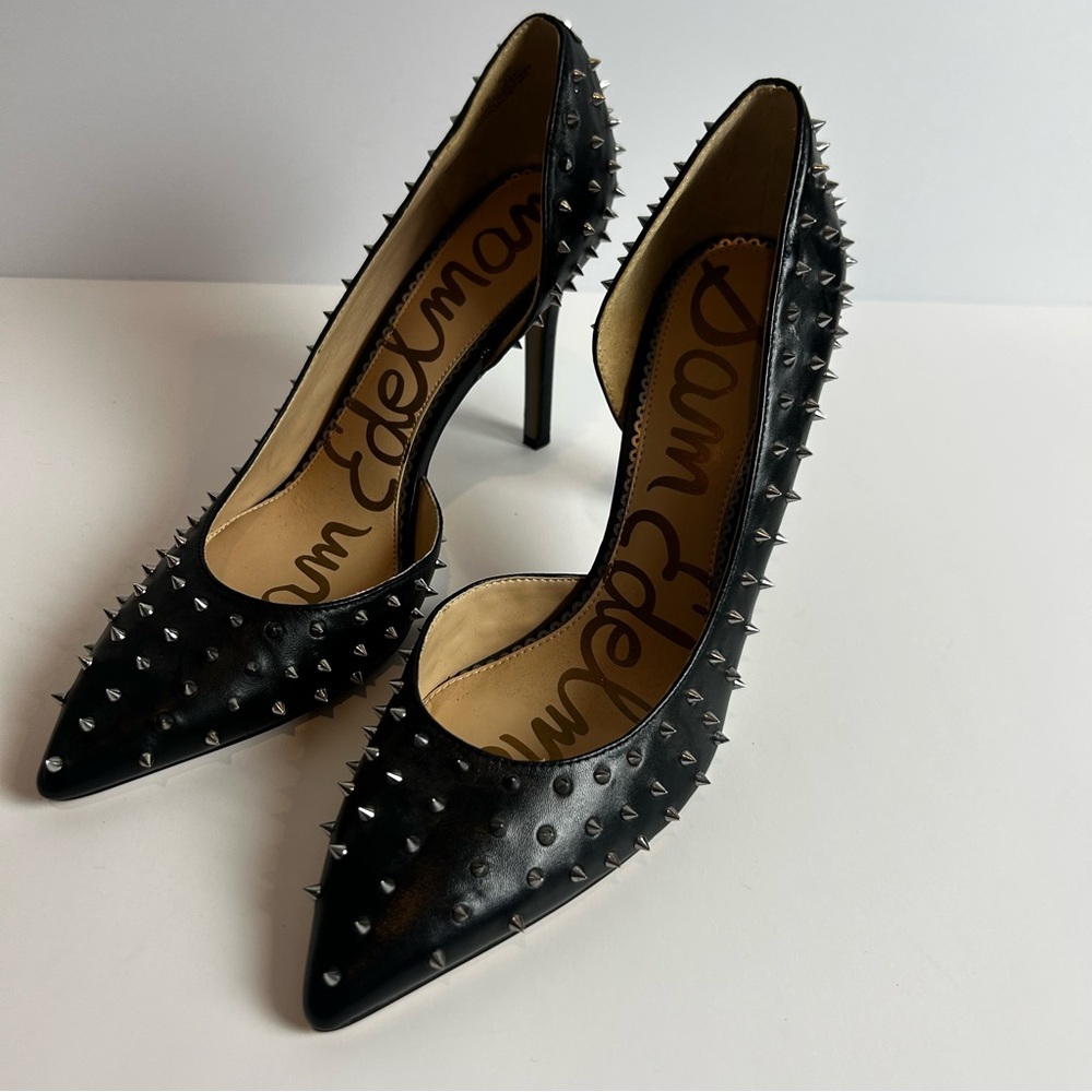 Sam Edelman Hadlee d'orsay pumps black leather with silver tone spike studs 11 - Picture 3 of 13